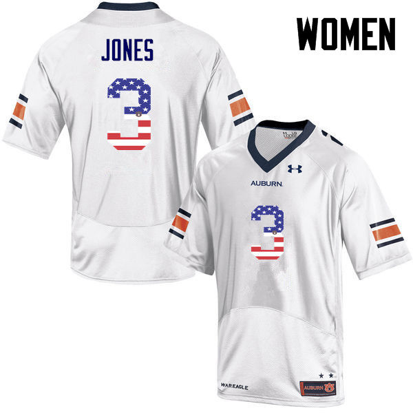 Women #3 Jonathan Jones Auburn Tigers USA Flag Fashion College Football Jerseys-White - Click Image to Close